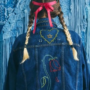 Taurus Astrology Tuff Love Rose Stud Denim Jacket